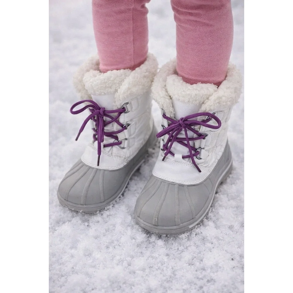 Cat & Jack Kids White Gray Purple Thermolite Insulated Snow Boots Size‎ 1
